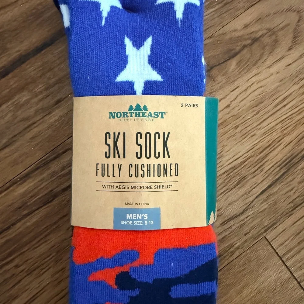 Northeast Outfitters Men’s Fully Cushioned Ski Socks W/Microbe Shield-2 Pair-NWT